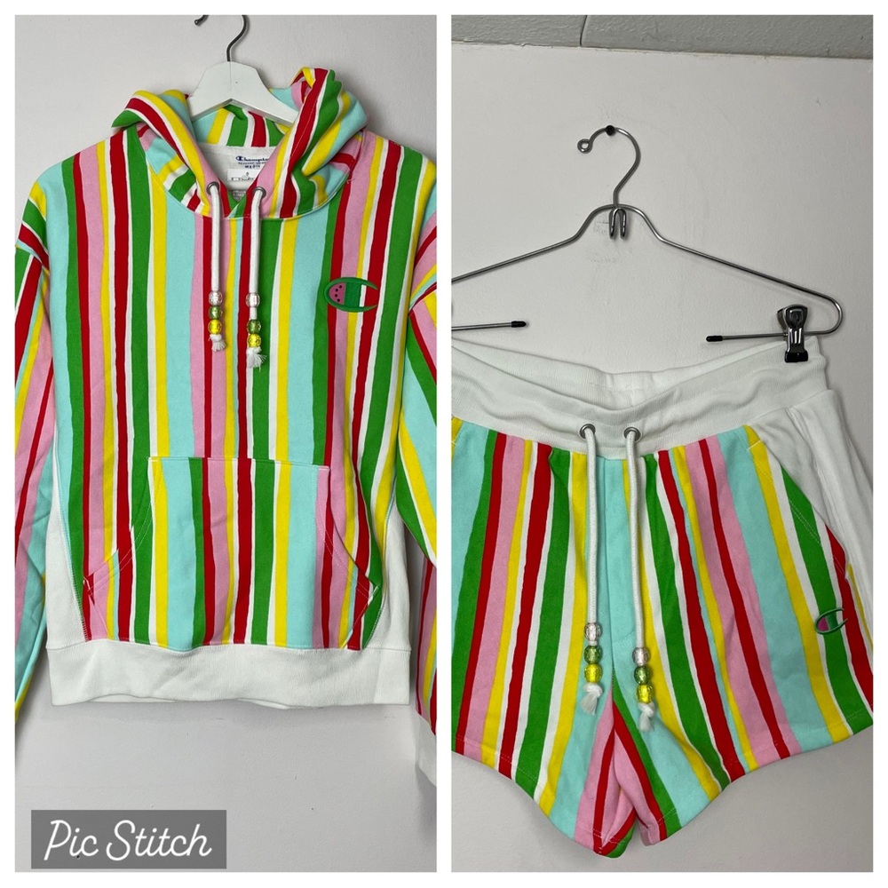 🍭 CHAMPION X UO X SUSAN ALEXANDRA colorful hoodie sweat shorts sweatsuit set 🍭